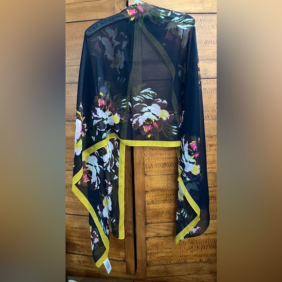 Like New Navy Scarf with Floral Print & Yellow Border—Joules Wensley 27.5” x 80” - Picture 8 of 17